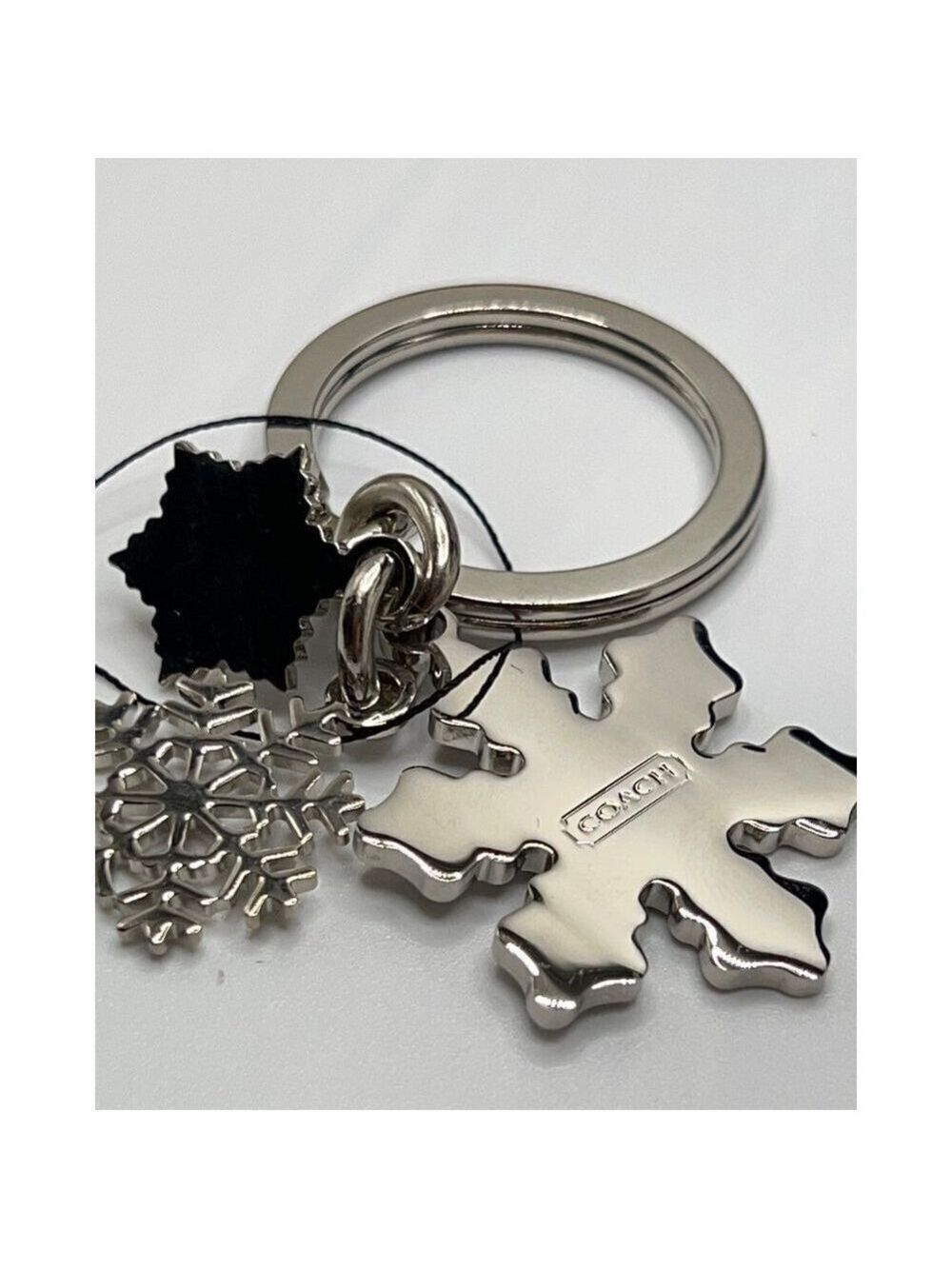 COACH White 3 snowflake Purse Charm Key Chain / Fob Silver White - Picture 3 of 8